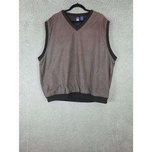 Vtg Jantzen Windshirt Golf Vest Mens XXL Brown Check Layering Nylon Lined